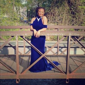 A Velvet Blue Prom Dress